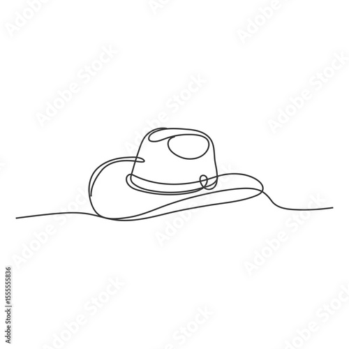 Cowboy hat continuous single line drawing vector illustration Sun Hat one Line Icon, Straw hat isolated on white background, Easter