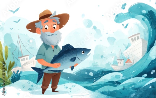 Cheerful fisherman with large fish