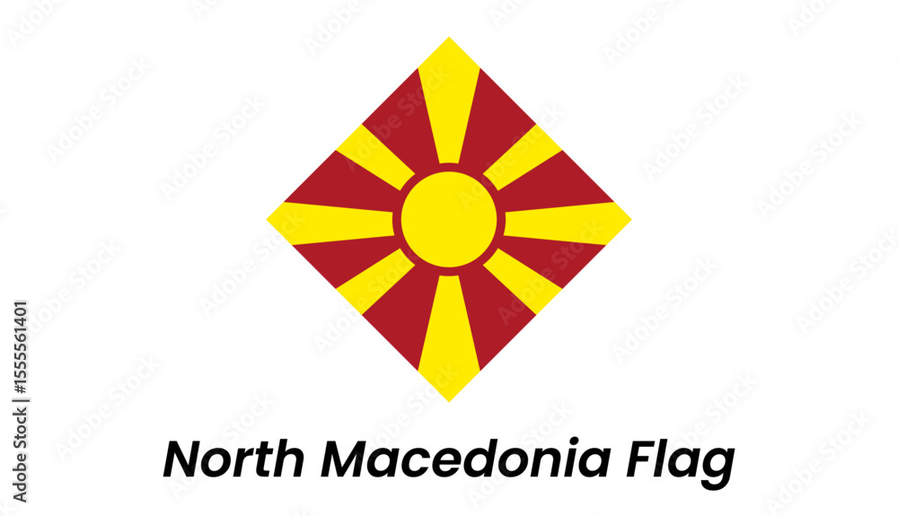 Obraz premium North Macedonia flag icon with stylized yellow sunburst on a red background in a flat design.