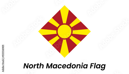 North Macedonia flag icon with stylized yellow sunburst on a red background in a flat design.