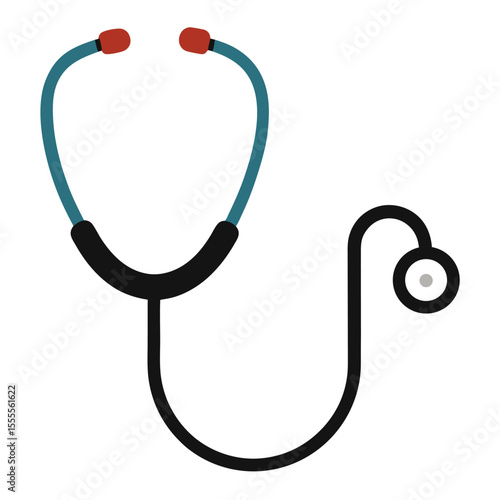 Stethoscope with black tubing and earpieces vector icon on white background.