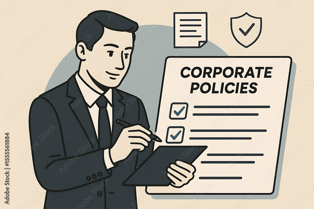 Man in glasses reviewing a corporate policy document on a tablet, indicating compliance, governance, and business administration Man in glasses reviewing a corporate policy document on a tablet, indicating compliance, governance, and business administration