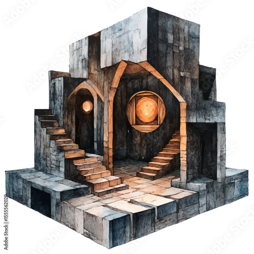 Echoing Chambers, watercolor painting vector, isolated on a white background.
