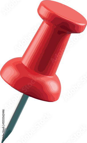 Vivid Red Push Pin Illustration Close Up A Classic Office Supply for Bulletin Boards and Creative Projects