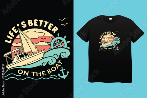 Grey tshirt design medieval ship sailing ocean waves