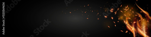 Flying fire sparks on checkered background.