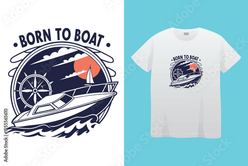 Grey tshirt design medieval ship sailing ocean waves