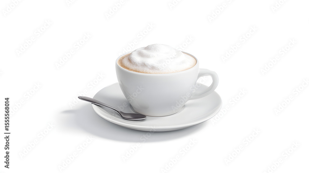 Obraz premium High-Resolution Studio Shot of a Viennese Melange Coffee in a White Cup on a Saucer with Spoon