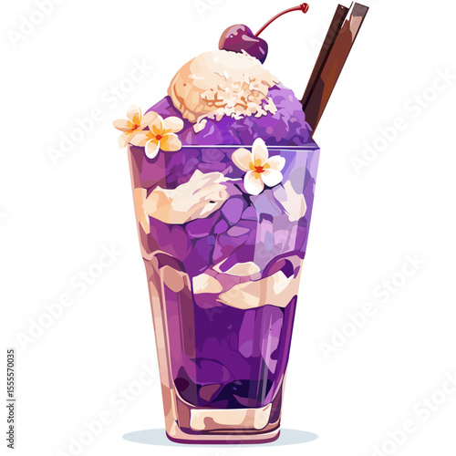 Halo-Halo Glass Dessert with Ube and Cherry Topping