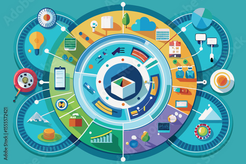 Visual representation of data analysis concepts with colorful infographics and diagrams