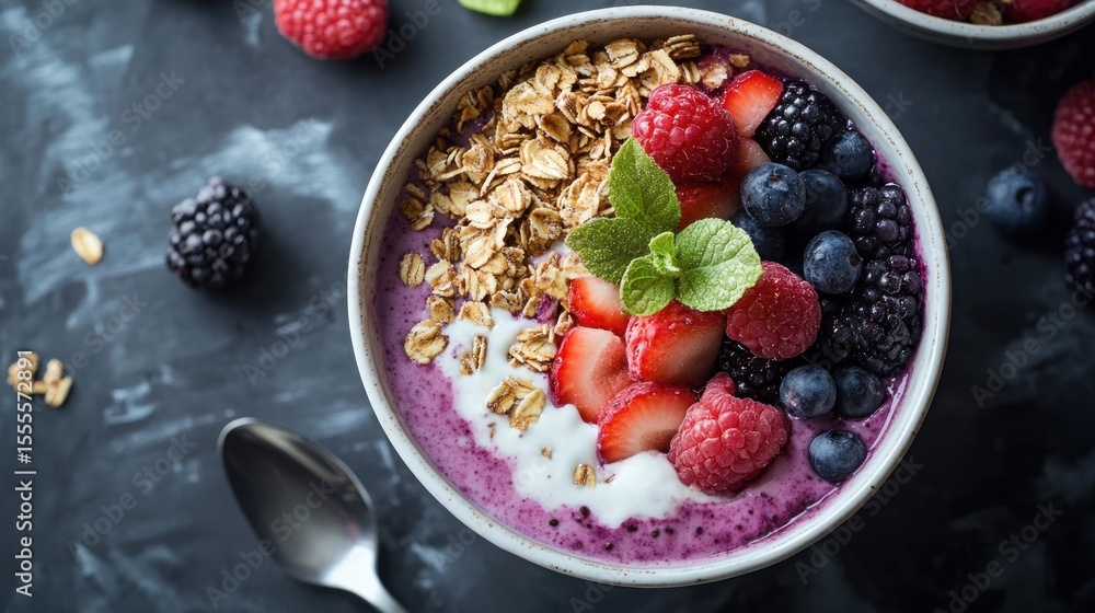 Colorful fruit and granola parfait Colorful fruit and granola parfait