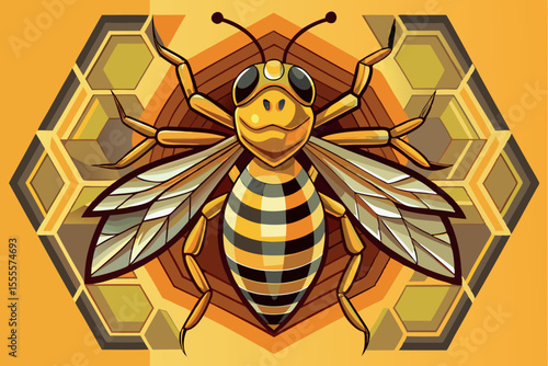 Bright and colorful bee illustration showcasing intricate hexagonal patterns and vivid colors for nature lovers