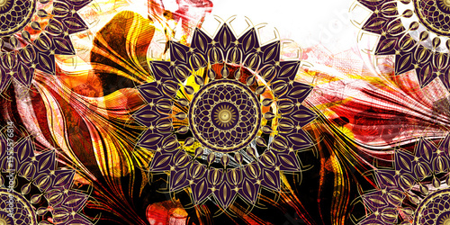 Mystical Mandala Background – Intricate Bohemian Art for Meditation, Tattoo, and Decor, colorful vintage art, ancient Indian vedic background design, old painting texture with  mathematical shapes