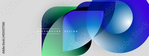 Abstract colorful shapes overlap, creating dynamic visual effect. Gradient hues blend, forming modern background design. Smooth transitions present clean aesthetic.