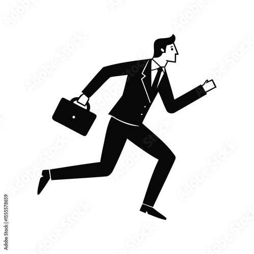 A stylized illustration of a businessman rushing with a briefcase in hand