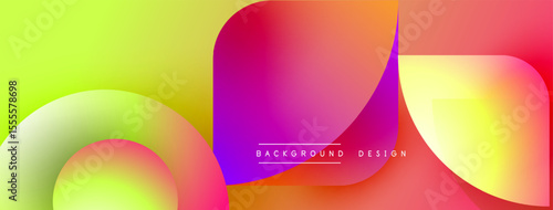 Abstract vibrant background. Overlapping colorful shapes create dynamic visual effect. Gradient hues blend seamlessly. Modern design element.