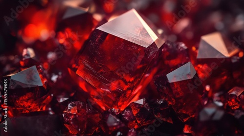 Close-Up View of Varied Red Crystals, Shiny and Vibrant, with garnet zodiac birthstone january,capricorn