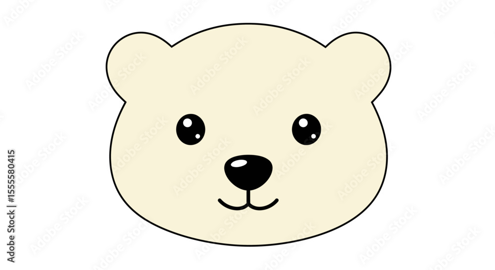 Fototapeta premium Vector Flat Cartoon Polar Bear Face – Cute Arctic Animal Head Illustration Isolated on White Background