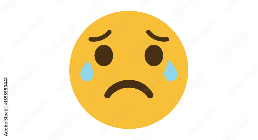 Fototapeta premium Vector Yellow Face Emoji with Pleading Begging Eyes – Sad Cute Expression Icon Illustration