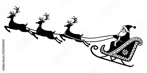 santa's sleigh silhouette isolated on white background
