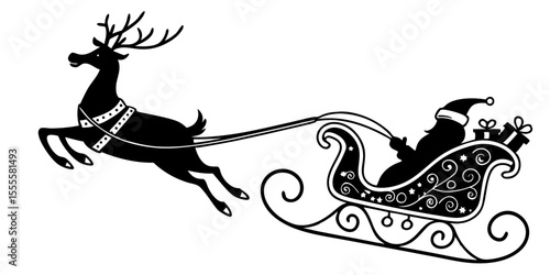 santa's sleigh silhouette isolated on white background