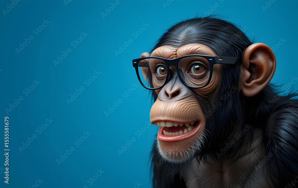 Chimpanzee wearing glasses. Generative AI Chimpanzee wearing glasses. Generative AI