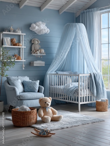 Baby room interior, light blue