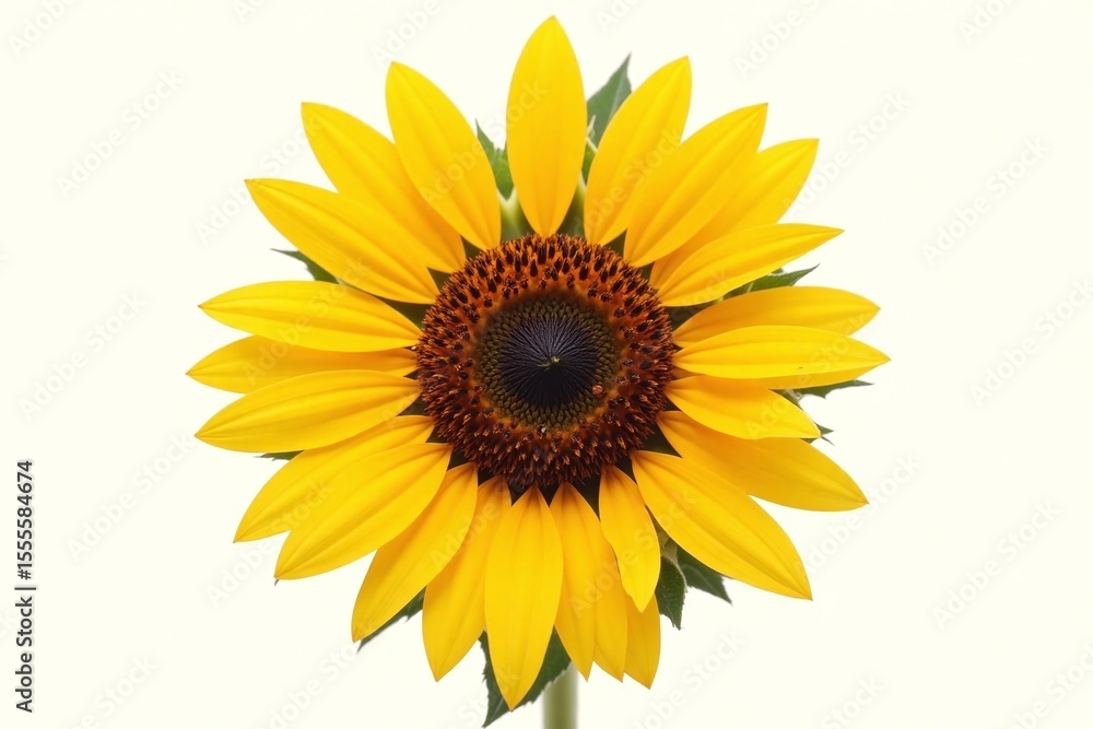 single sunflower with green leaves on a white background single sunflower with green leaves on a white background