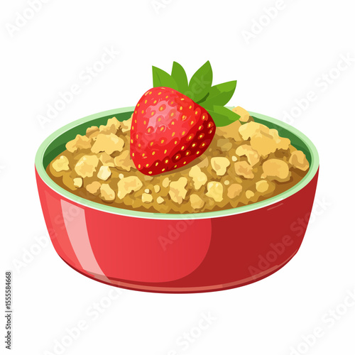 A delicious bowl of oatmeal porridge with a fresh strawberry on top. A concept for a healthy and nutritious breakfast meal.