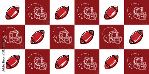 American football sports pattern background. rugby ball and helmet.