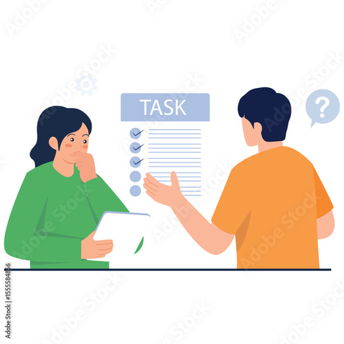 School Learning Illustration. Vector illustration of A student explains a task list to a classmate during a schoolwork discussion. Isolated on background