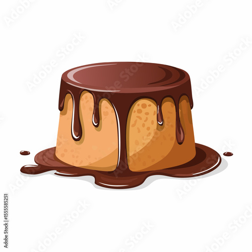A delectable individual pudding cake smothered in a rich, glossy chocolate sauce. Vector illustration of a sweet dessert isolated on a white background.