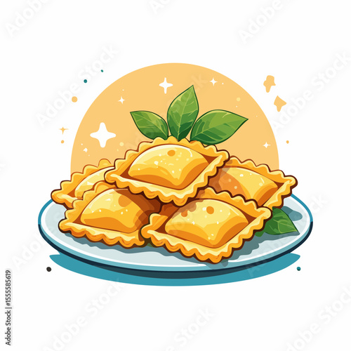 Gourmet meatloaf roulade with a creamy sauce and fresh herbs. A delicious main course dish served on a plate, vector illustration.