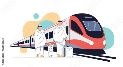 A Family Embarks on a Modern HighSpeed Train Journey Representing Islamic Travel and Cultural Experiences