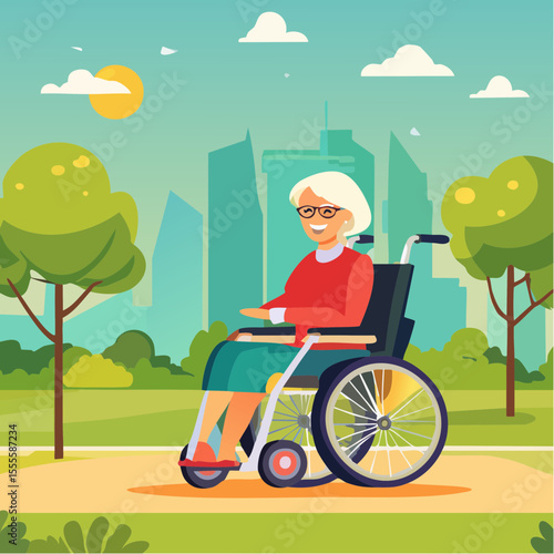Senior woman in motorized wheelchair
