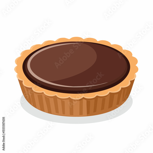 Illustration of a classic chocolate dessert tart with a smooth ganache filling on a white background.