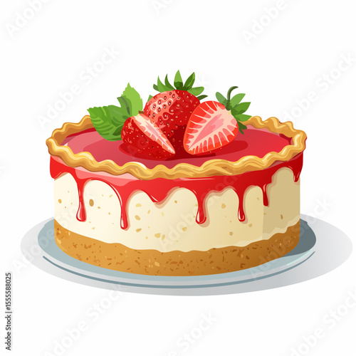 A delicious illustration of a strawberry cheesecake with fresh berries, a perfect indulgent dessert for any celebration.