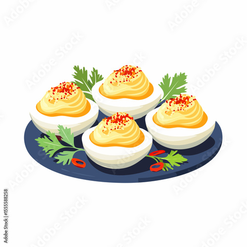 A plate of classic deviled eggs, a delicious appetizer garnished with paprika and fresh herbs, perfect for parties and gatherings
