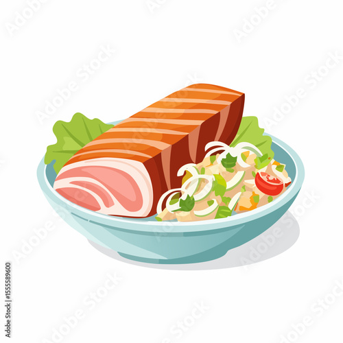 Gourmet seafood plate featuring a perfectly grilled fish fillet with a vibrant side salad. A healthy and delicious meal for lunch or dinner.
