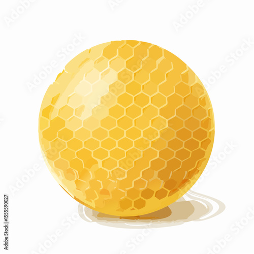 A glossy golden sphere with a detailed hexagonal honeycomb texture. Vector graphic concept for pure, organic, and sweet honey food.