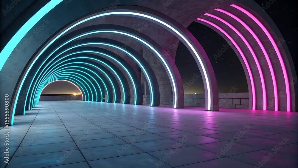 Naklejka premium 3D Render Of Abstract Futuristic Arch Architecture Design