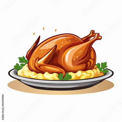 A beautifully roasted whole turkey on a platter, garnished and ready for a festive holiday dinner celebration.