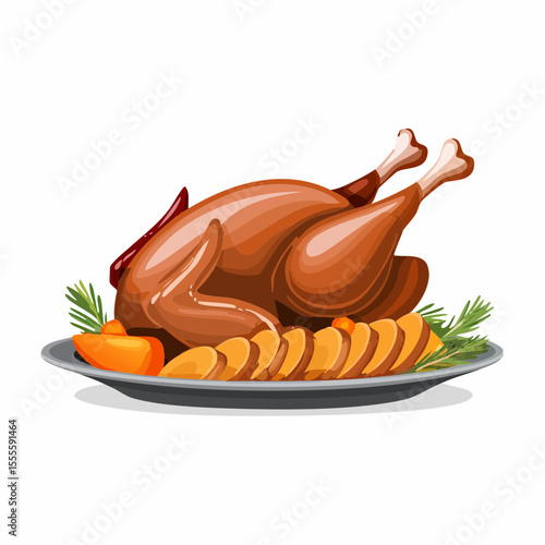 Golden roasted turkey with sliced sweet potatoes and rosemary garnish served on a platter for a festive holiday celebration