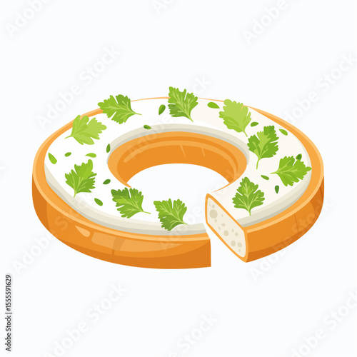 A classic bagel with a generous spread of cream cheese and garnished with fresh parsley, an appetizing breakfast illustration.
