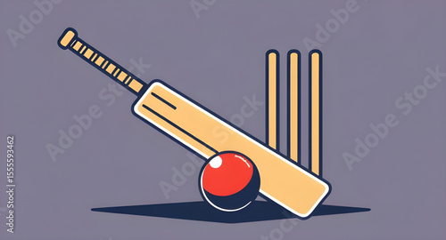 Cricket bat, cricket ball, cricket stump, sports equipment, cricket gear, bat and ball, cricket game, cricket match, stumps and bails, red cricket ball, leather ball, wooden bat, cricket icon, sports 