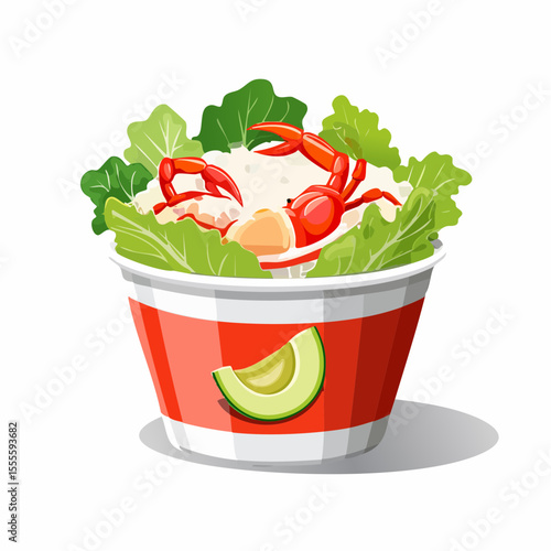 Delicious Crab Salad in a Red Bowl Fresh, Healthy and Ready to Eat