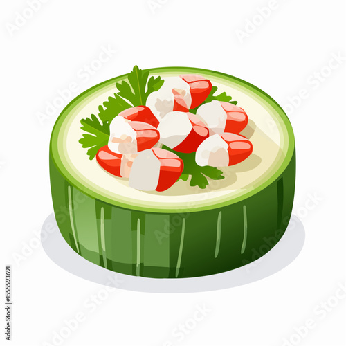 Zucchini Boat Appetizer with Crab Salad and Creamy Dressing