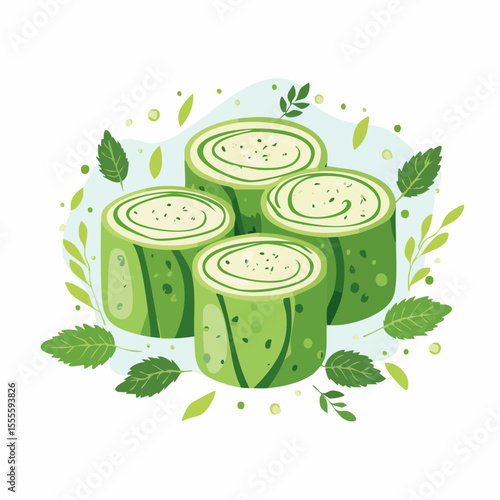 Fresh Green Rolls  Healthy Vegetarian Spring Rolls Recipe Illustration