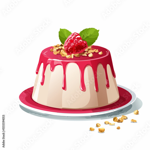 Delicious Raspberry Panna Cotta with Nut Topping Creamy Italian Dessert