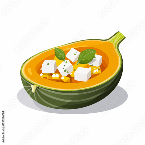 Delicious Stuffed Pumpkin with Feta Cheese and Herbs Autumn Recipe